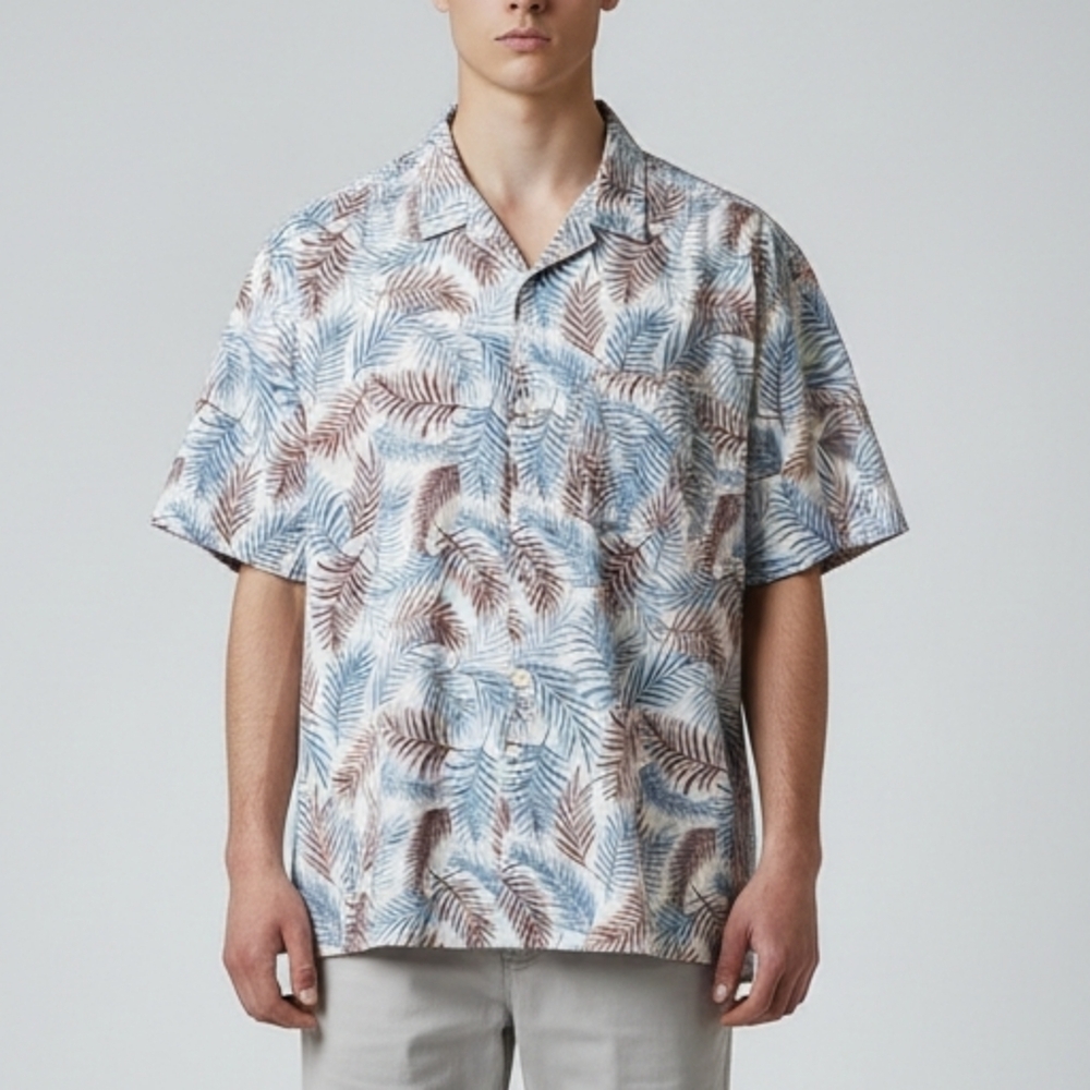 American Eagle Camp Hawiian Tropical Summer Cotton Button Up Shirt Burgundy XXL